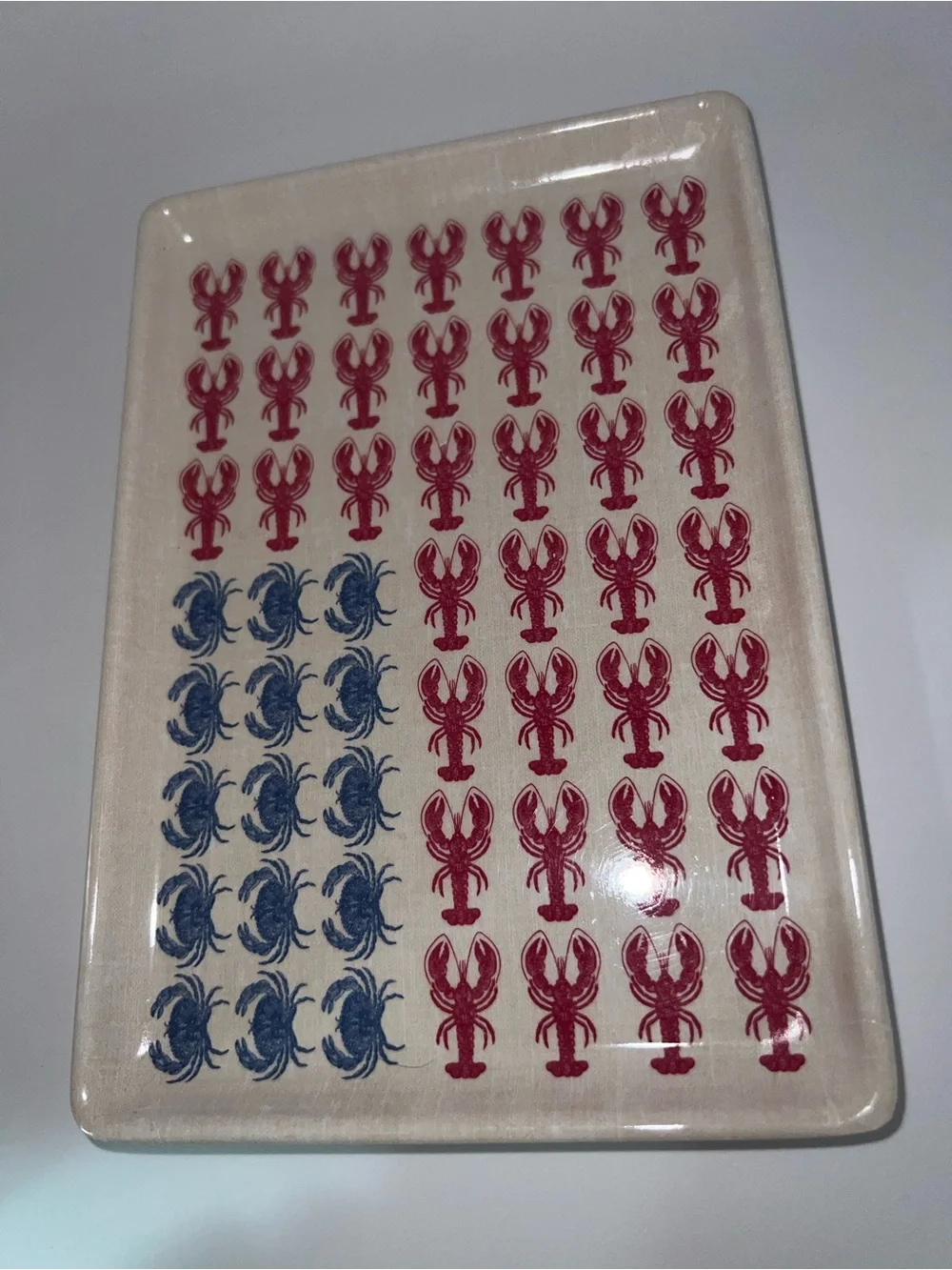 Patriotic Lobster & Crab Ceramic Serving Tray - Red and Blue